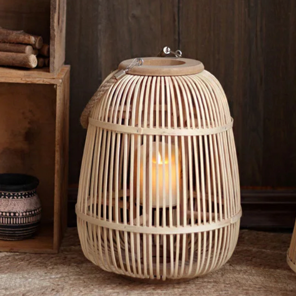 Rustic Rattan Lantern With Flameless Led Candle For Outdoor Patio