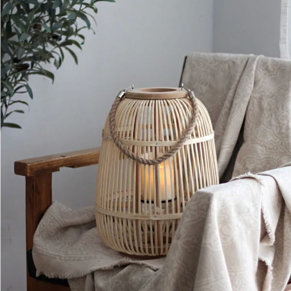 Rustic Rattan Lantern With Flameless Led Candle For Outdoor Patio