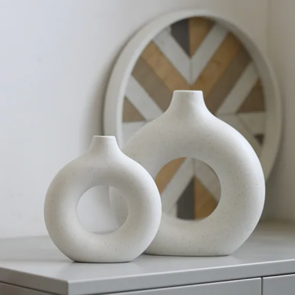 Halo Modern Ceramic Vase 2 Piece Set for Flowers and Home Decor