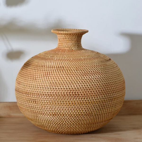 Handcrafted Natural Rattan Vase For Modern Home Flower Display