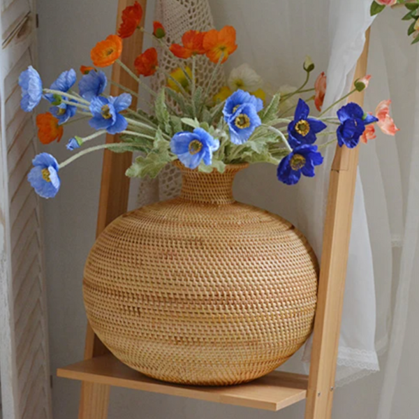 Handcrafted Natural Rattan Vase For Modern Home Flower Display