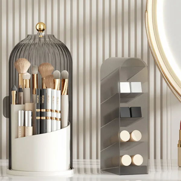 Rotating Acrylic Vanity Makeup Organizer With Dustproof Lid