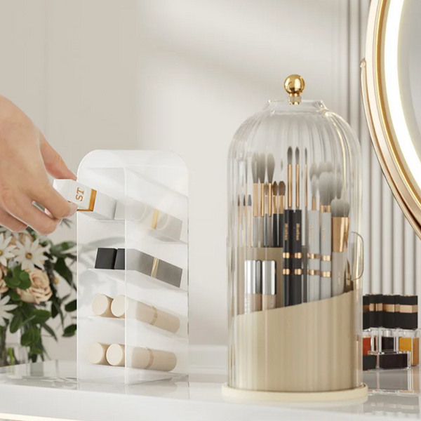 Rotating Acrylic Vanity Makeup Organizer With Dustproof Lid