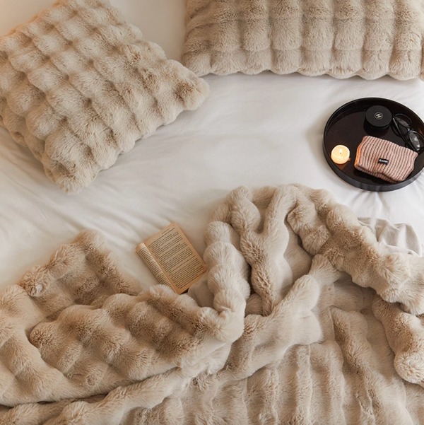 Rabbit Faux Fur Throw Blanket Ultra Plush Cozy Soft Luxury Home Decor
