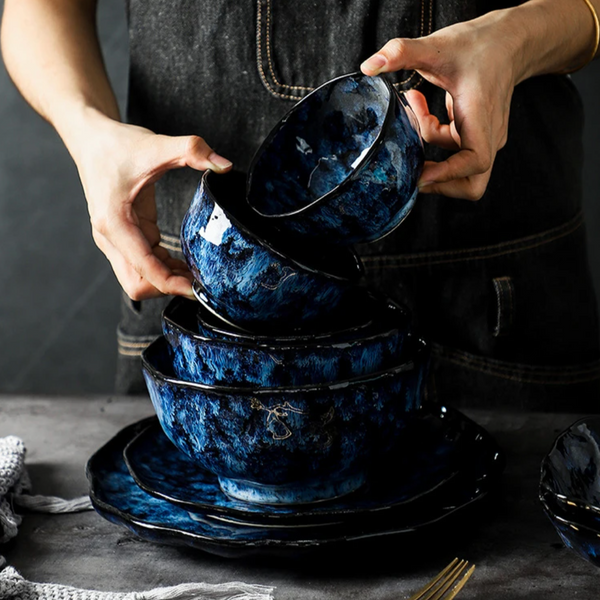 Blue Nebula 10 Piece Celestial Dinner Set Elegant Home Tableware