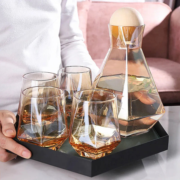 Modern Diamond Inspired Glass Tumbler 5 Piece Drinkware Set