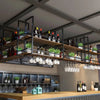 Dual Tier Hanging Bar Shelf Iron Frame Wood Wine Glass Display Rack