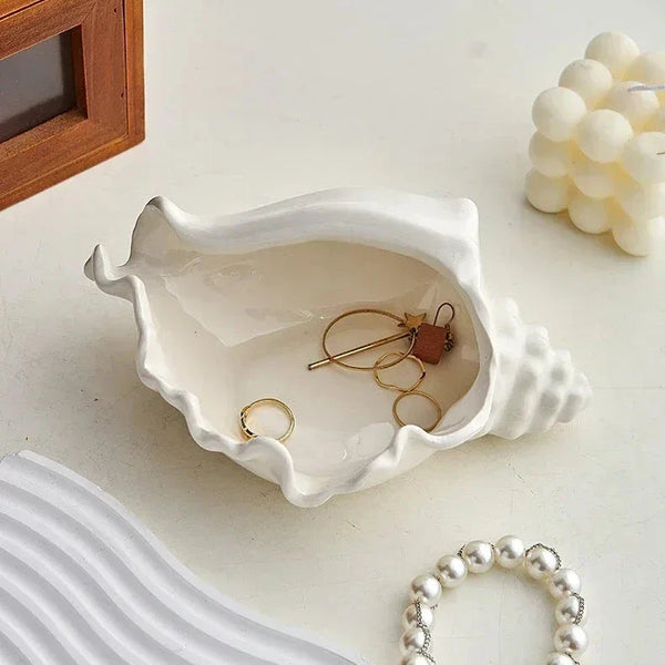 Ceramic Enamel Conch Shell Storage Tray for Jewelry and Small Items Decor