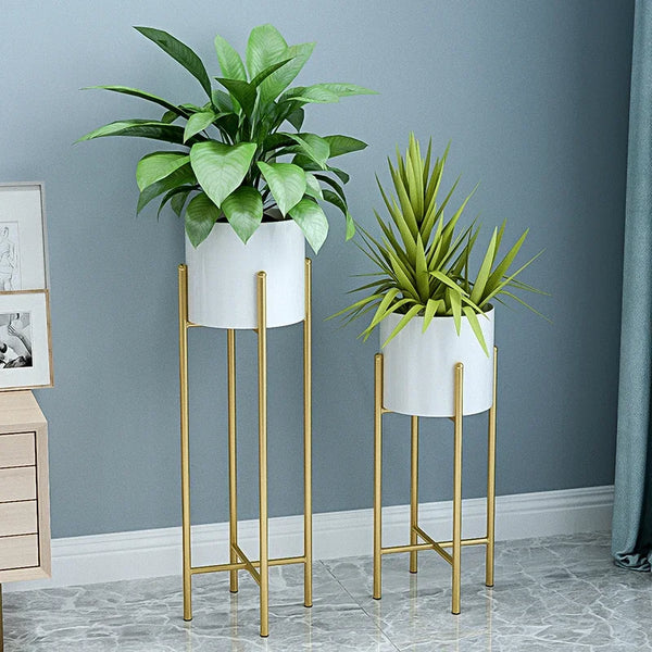 Elegant Metal Planters 2 Piece Set Indoor Outdoor Garden Decor
