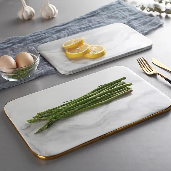 Elegant Gold Trim Marble Cutting Board For Kitchen Food Prep And Serving