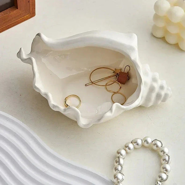 Ceramic Enamel Conch Shell Storage Tray for Jewelry and Small Items Decor