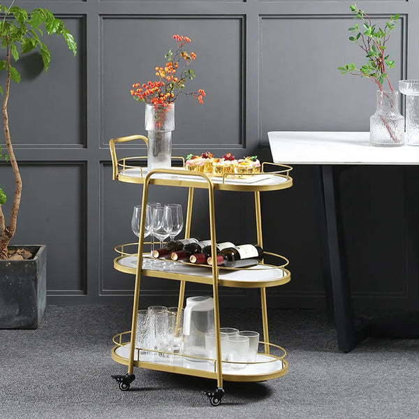 Elegant Marble Top Bar Cart With Sturdy Metal Frame Rack