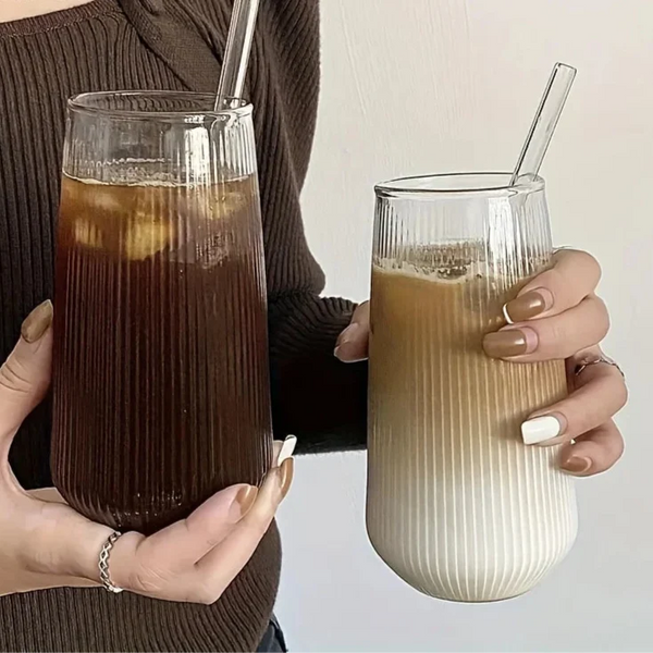 Rounded Ribbed Glass Tumbler Set Four Pieces Textured Water Juice