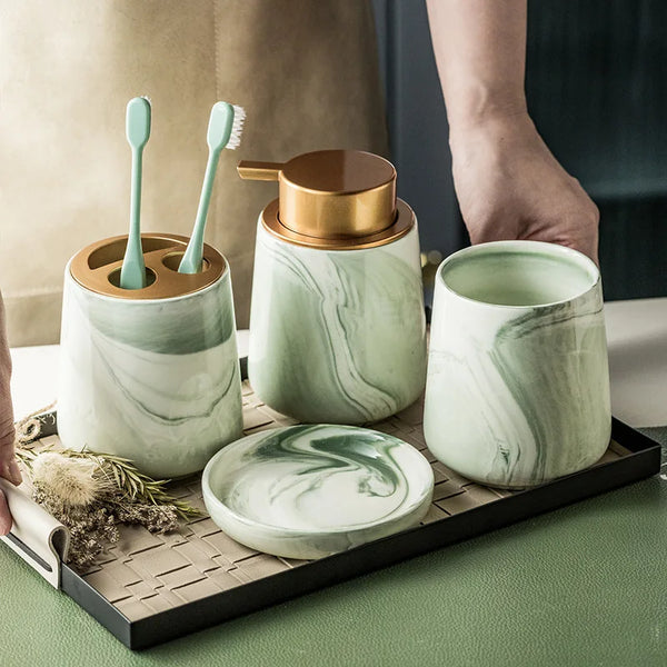 Green Marble 4 Piece Bathroom Set Modern Natural Stone