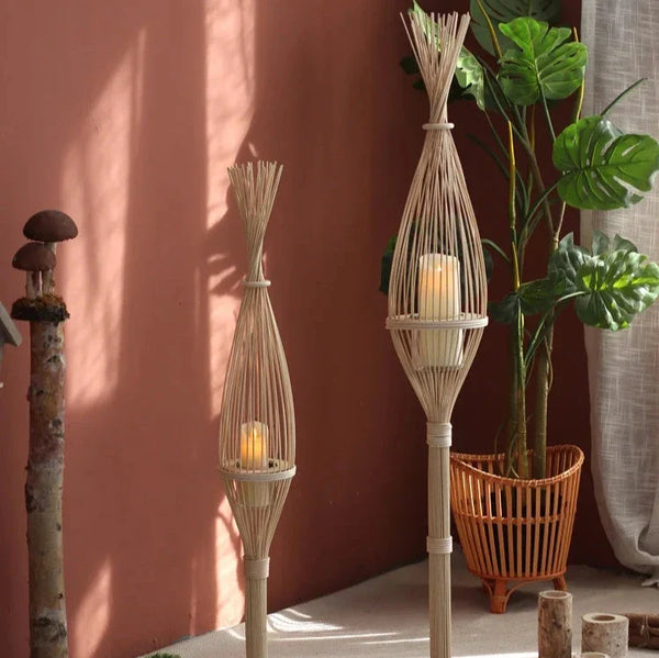 Rustic Woven LED Candlestick Lanterns For Home Decor