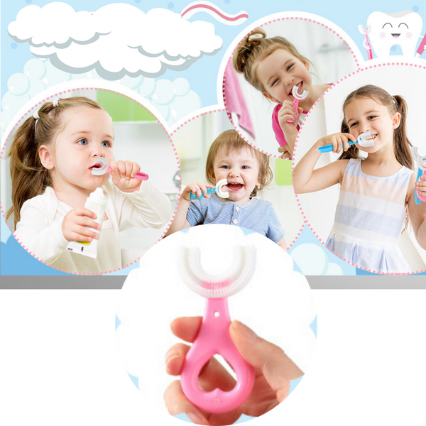 Kids U Shaped Toothbrush Set of 2 With Gentle Bristles and Soft Grips