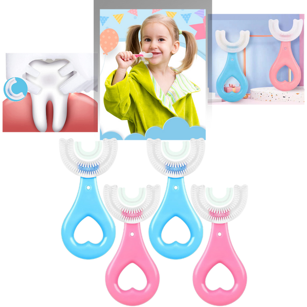 Kids U Shaped Toothbrush Set of 2 With Gentle Bristles and Soft Grips
