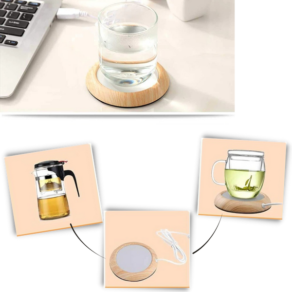 USB Wood Grain Cup Warmer With Even Heat To Keep Drinks Warm