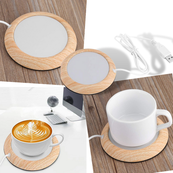 USB Wood Grain Cup Warmer With Even Heat To Keep Drinks Warm