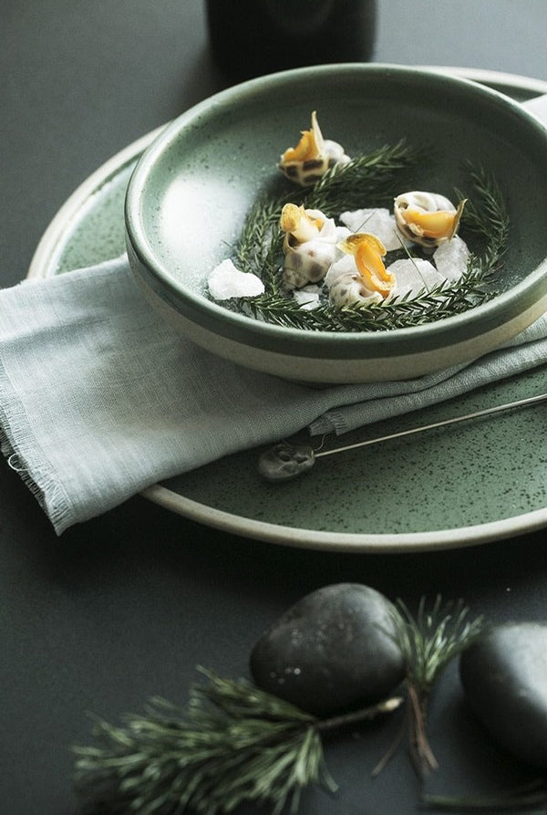 Vintage Jade Ceramic Dinner Plate and Bowl