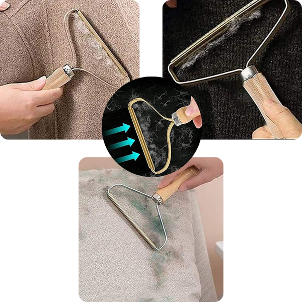 Wooden Handle Pet Hair And Lint Remover With Copper Head For Clothes
