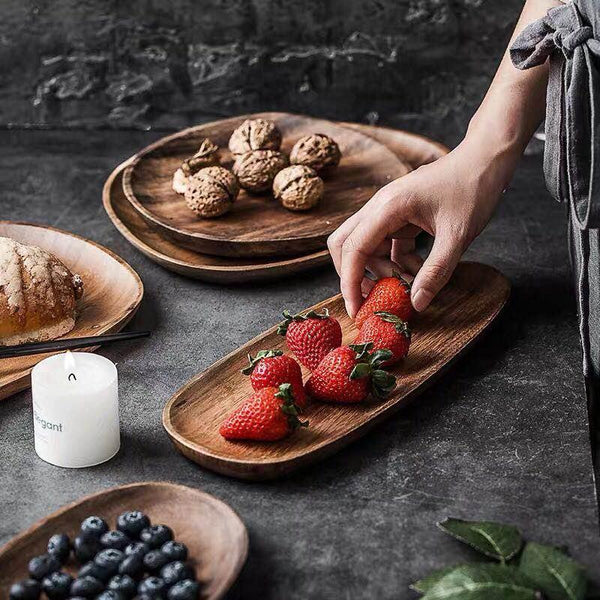 Natural Acacia Wood Serving Tray Set For Appetizers And Charcuterie Board