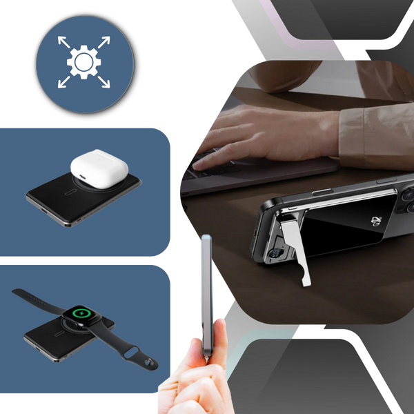 Slim Magnetic Power Bank With Foldable Kickstand And Dual Charging