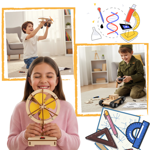 Wooden STEM Construction Kit for Kids Learn by Assembling Ten Models