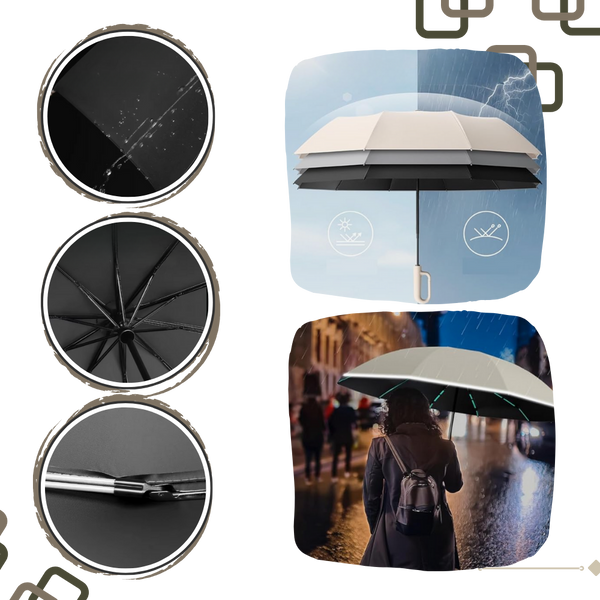 Wind Resistant Automatic Lock Umbrella With Ergonomic Handle
