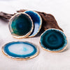 Blue Agate Coaster Set 2 Piece With Gold Plated Edges Luxury Home Decor