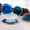 Blue Agate Coaster 2 Piece Set Gold Trim Natural Stone Tabletop Decor