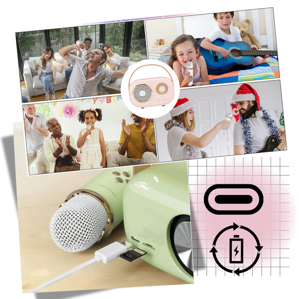 Kids Bluetooth Mini Karaoke System With Dual Microphones And Effects