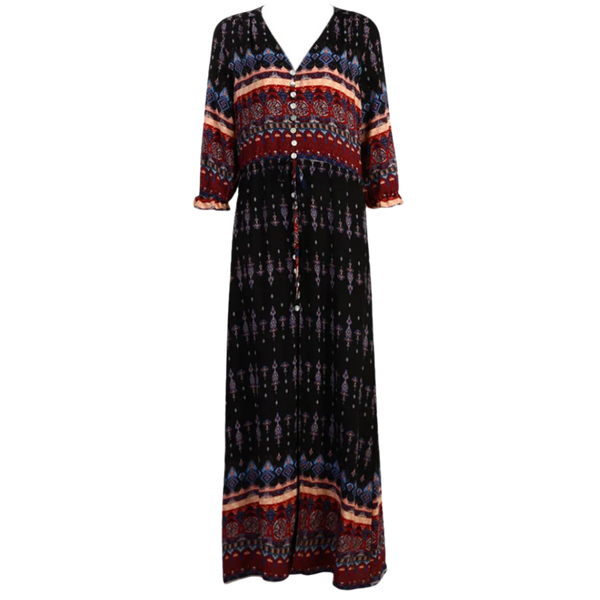 Boho V Neck Maxi Dress With Ethnic Charm And Flowy Silhouette