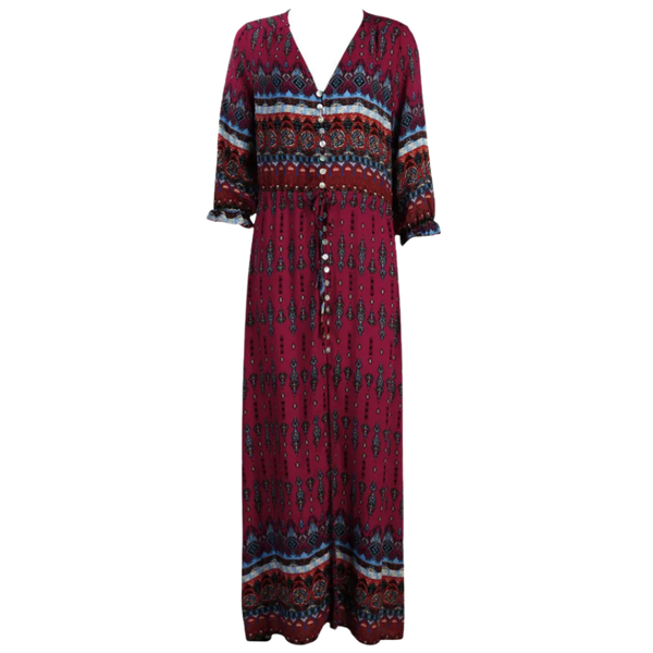 Boho V Neck Maxi Dress With Ethnic Charm And Flowy Silhouette