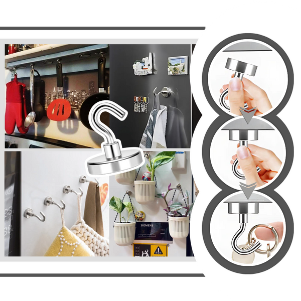 Premium Magnetic Grip Hooks With Forty Pound Holding Power For Home And Travel