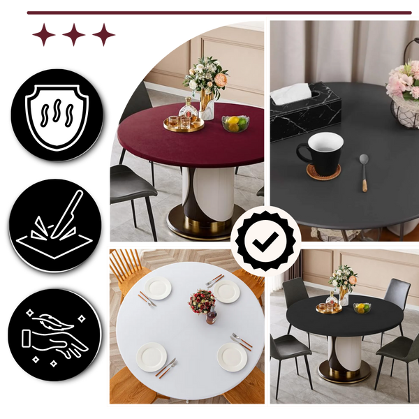 Lux Waterproof Leather Tablecloth With Elastic Fit Wrinkle Free