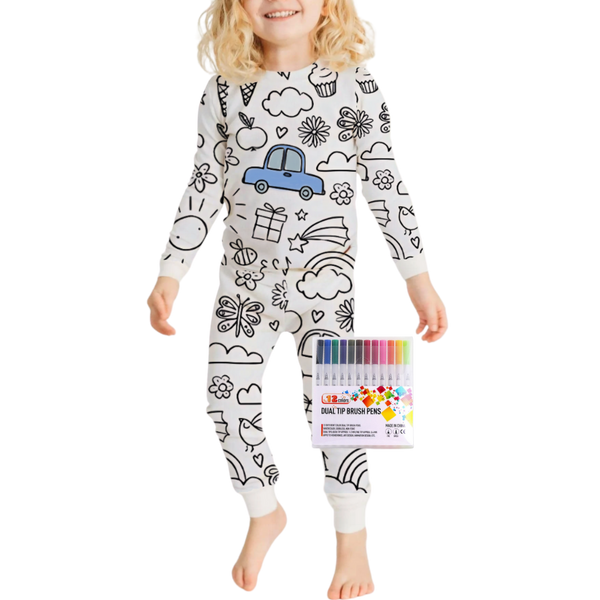 Interactive Colorable Pajama Set For Kids With Reusable Ink Patterns