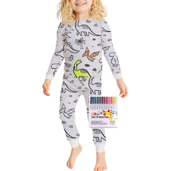 Interactive Colorable Pajama Set For Kids With Reusable Ink Patterns