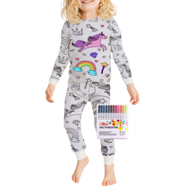 Interactive Colorable Pajama Set For Kids With Reusable Ink Patterns
