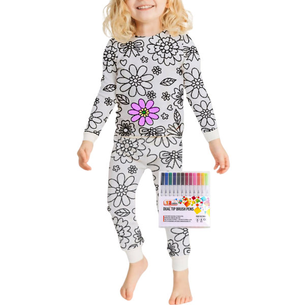 Interactive Colorable Pajama Set For Kids With Reusable Ink Patterns