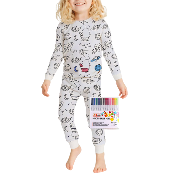 Interactive Colorable Pajama Set For Kids With Reusable Ink Patterns