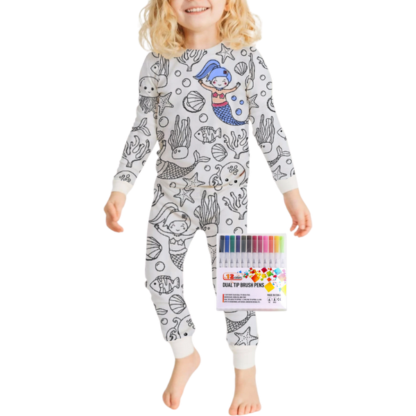 Interactive Colorable Pajama Set For Kids With Reusable Ink Patterns