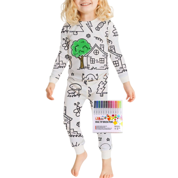 Interactive Colorable Pajama Set For Kids With Reusable Ink Patterns