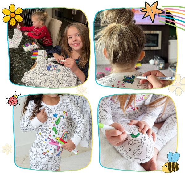 Interactive Colorable Pajama Set For Kids With Reusable Ink Patterns