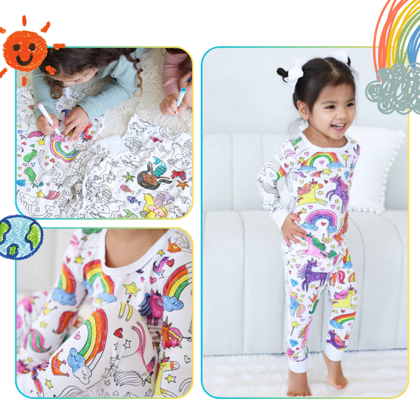 Interactive Colorable Pajama Set For Kids With Reusable Ink Patterns