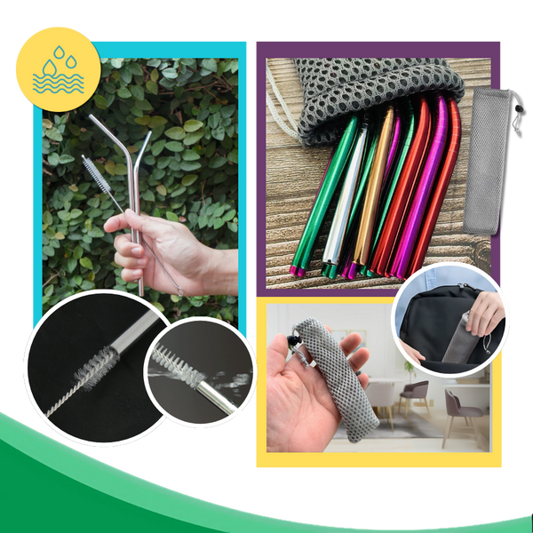 Easy Cleaning Stainless Steel Drinking Straw Set With Brushes And Bag