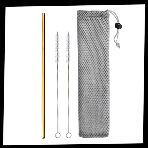 Easy Cleaning Stainless Steel Drinking Straw Set With Brushes And Bag