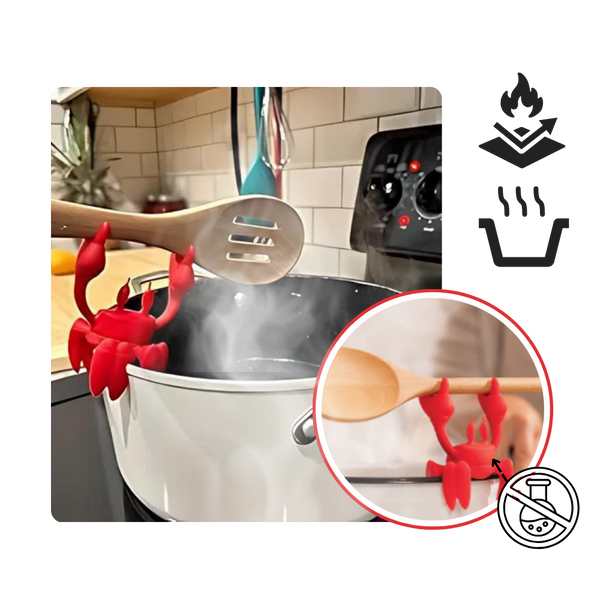Crab Design Non Slip Spoon Holder Keeps Utensils Off Counter Heat Resistant