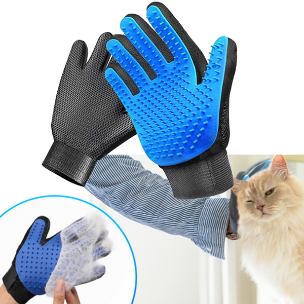 Pet Grooming Glove Pair for Hair Removal and Soothing Massage