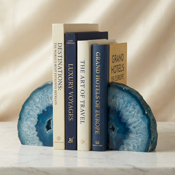 Premium Blue Agate Bookends 2 Piece Set Natural Stone Home Decor